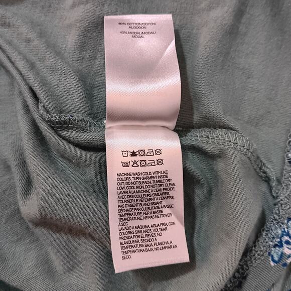 LUCKY BRAND Peasant Blouse Top Square Neck Gathers Flowy Size Large Floral Green - Picture 7 of 9